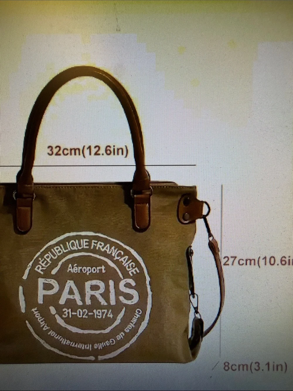 Canvas Paris Stamp Tote Bag with crossbody & adjustable handle. 🆕